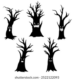 Bundle of grinning monster tree silhouette illustrations, source design