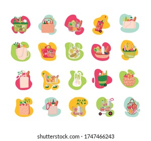 conjunto de iconos de juegos de comestibles diseño de ilustraciones vectoriales