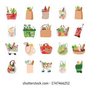 bundle of groceries set icons vector illustration design