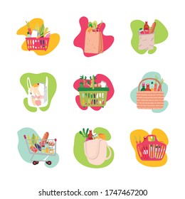 Paket von Lebensmittelset-Symbolen Vektorgrafik-Design