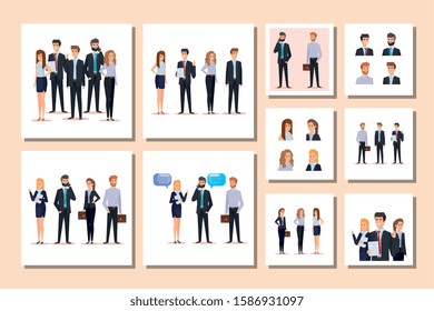 bundle of group business people vector illustration design