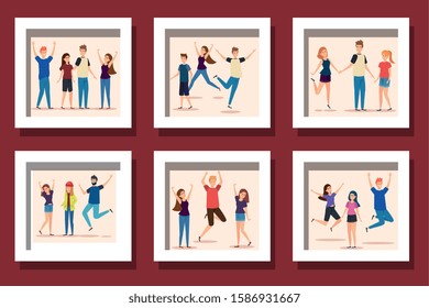 bundle of group teenager happy vector illustration design