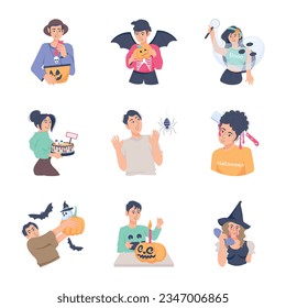 Bundle of Halloween Celebrations Flat Illustrations 

