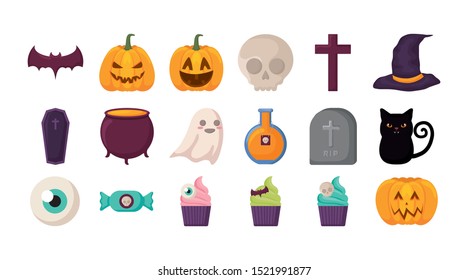 bundle halloween icons set. vector illustration design