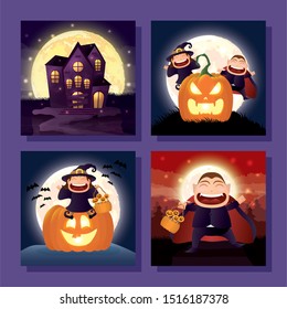 bundle of halloween scenes icons vector illustration design