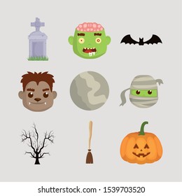 bundle of halloween set characters icons vector illustration design