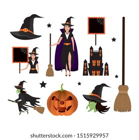 bundle of halloween with set icons