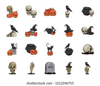 bundle of halloween set icons vector illustration design
