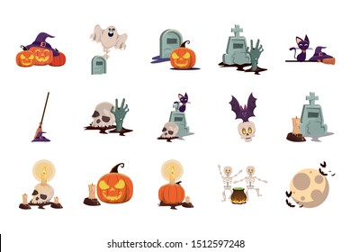 bundle of halloween set icons vector illustration design