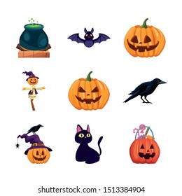 bundle of halloween set icons vector illustration design