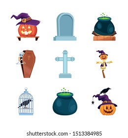 bundle of halloween set icons vector illustration design