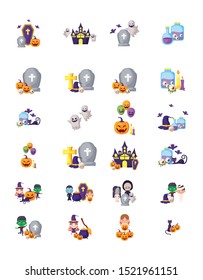 bundle halloween with set icons vector illustration design