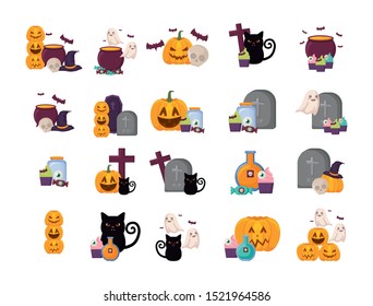 bundle halloween with set icons vector illustration design