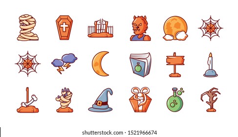 bundle halloween with set icons vector illustration design