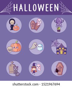 bundle halloween with set icons vector illustration design