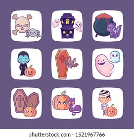 bundle halloween with set icons vector illustration design