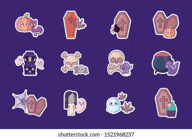 bundle halloween with set icons vector illustration design
