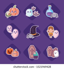 bundle halloween with set icons vector illustration design