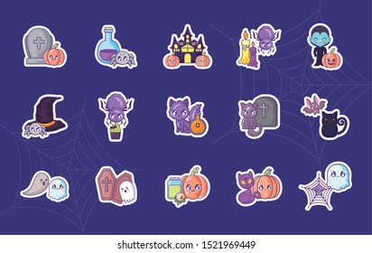 bundle halloween with set icons vector illustration design