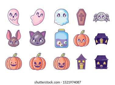 bundle halloween with set icons vector illustration design