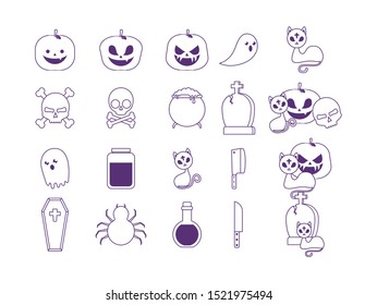 bundle halloween with set icons vector illustration design