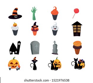 bundle halloween with set icons vector illustration design