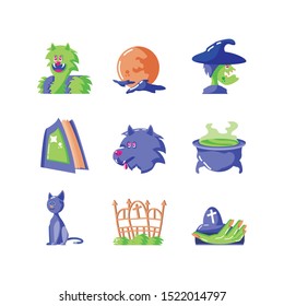 bundle halloween with set icons vector illustration design