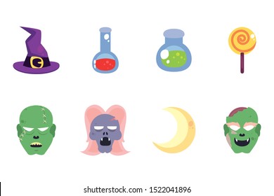 bundle halloween with set icons vector illustration design