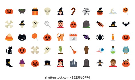 bundle halloween with set icons vector illustration design