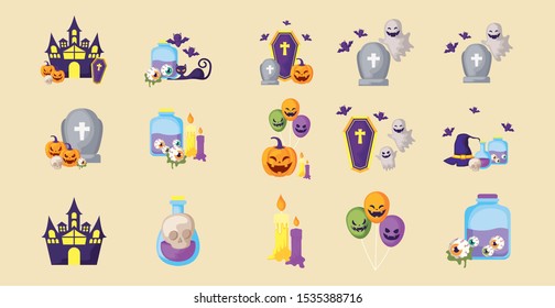bundle halloween with set icons vector illustration design