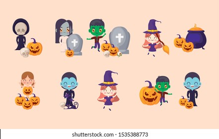 bundle halloween with set icons vector illustration design