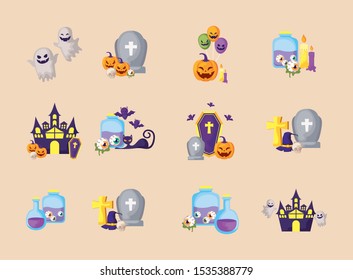 bundle halloween with set icons vector illustration design