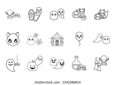 bundle halloween with set icons vector illustration design