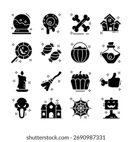 Bundle of halloween themed icons in modern design style