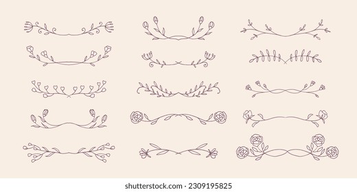 Bundle of hand drawn floral elements. Vintage flower wreath for copy space