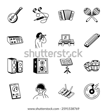 Bundle of Hand Drawn Musical Instruments Icons 
