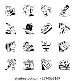 Bundle of Hand Drawn School Stationery Icons 
