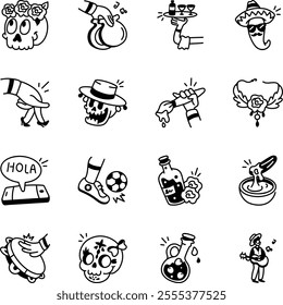 Bundle of Hand Drawn Spanish Culture Icons 

