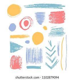 Bundle of hand drawn textured scribbles and strokes. Vector elements. Colorful sketches. Pencil drawings.