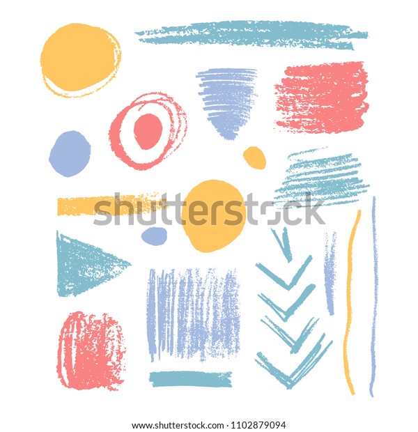 Bundle of hand drawn\
textured scribbles and strokes. Vector elements. Colorful sketches.\
Pencil drawings.