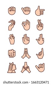 bundle of hands signals line and fill style icon vector illustration design