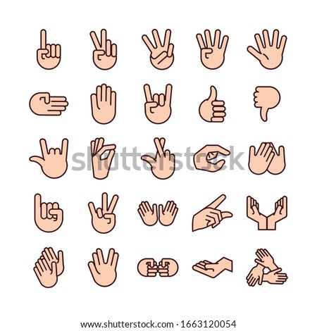 bundle of hands signals line and fill style icon vector illustration design