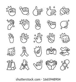 conjunto de señales manos línea estilo icono ilustración vectorial diseño