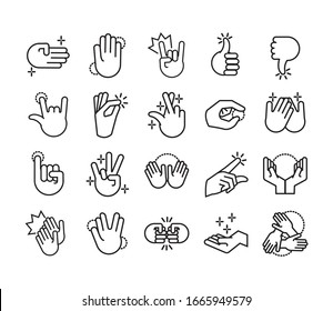 conjunto de señales manos línea estilo icono ilustración vectorial diseño