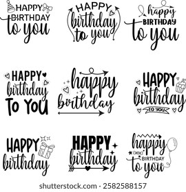 bundle of Happy Birthday Typography Designs