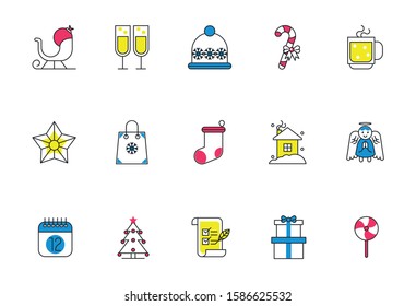 bundle of happy merry christmas icons vector illustration design