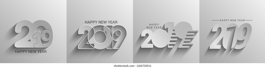 Bundle Of Happy New Year 2019 Text Design Patter, Vector illustration.