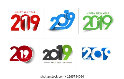 Bundle Of Happy New Year 2019 Text Design Patter, Vector illustration.