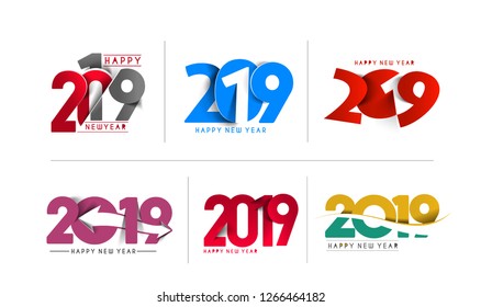 Bundle Of Happy New Year 2019 Text Design, Vector illustration.