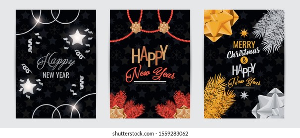 bundle of happy new year cards vector illustration design